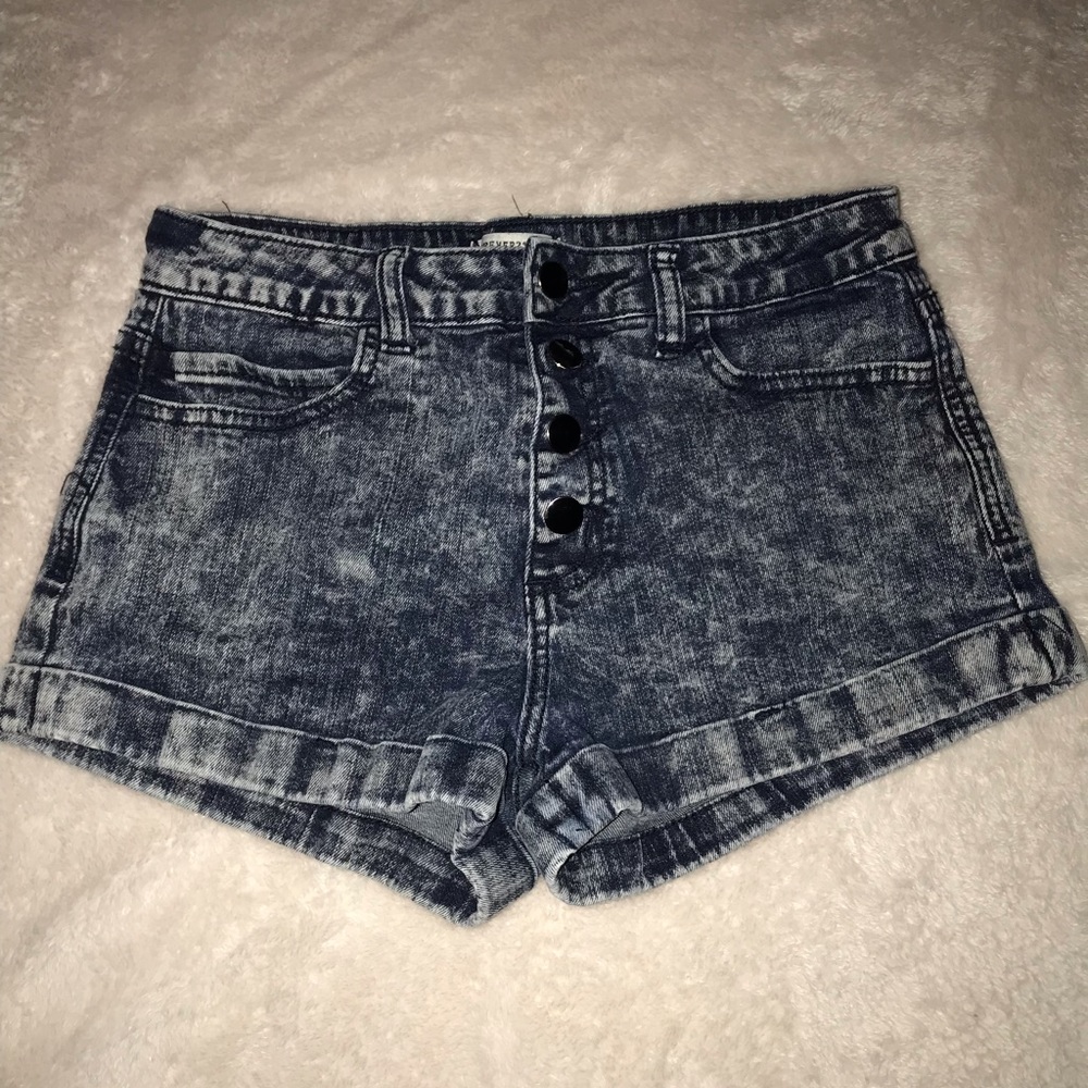 Acid wash shorts.